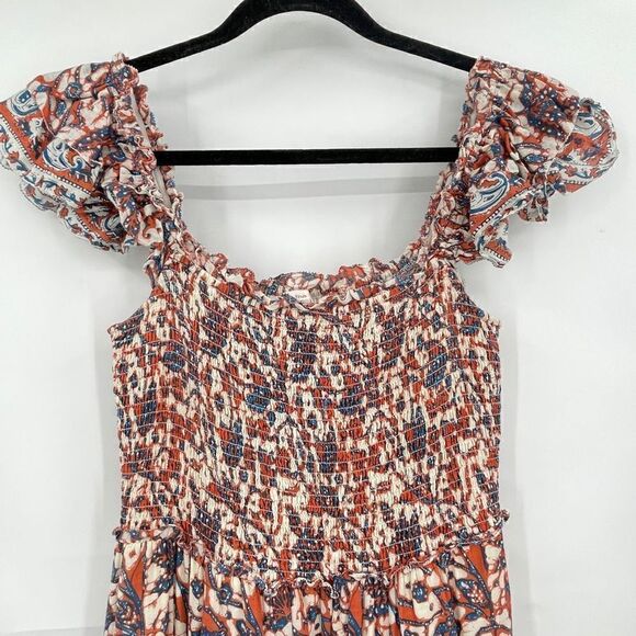 Love The Label Orange Floral Print Ruffle Long Evening Gown Dress Size Small - Picture 2 of 6